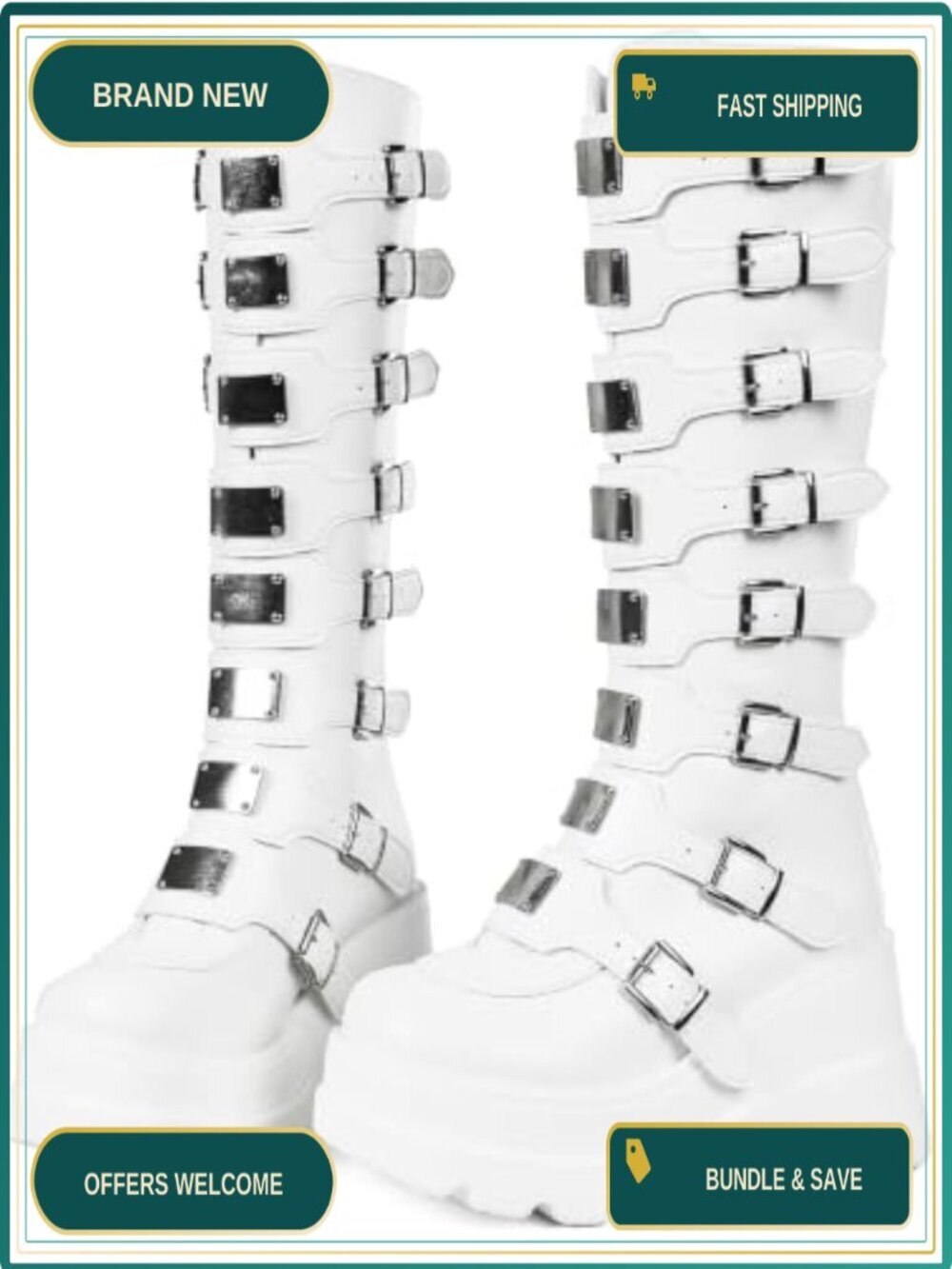Womens Goth Platform Knee High Boots Punk Y2K Vegan Leather Wedge Combos